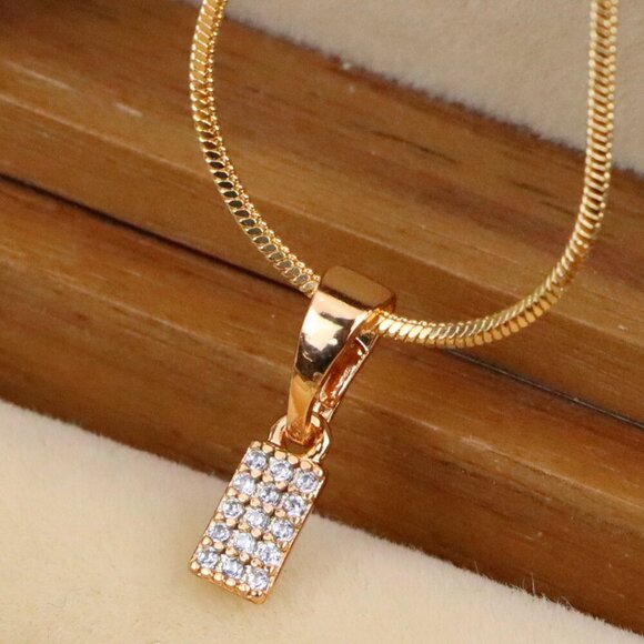 "Rose Gold Plated Rectangular Pendant with Crystal Detailing, XPPT1196 - Picture 1 of 12